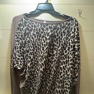 glam Leopard Print Boatneck Top in Brown and Cream